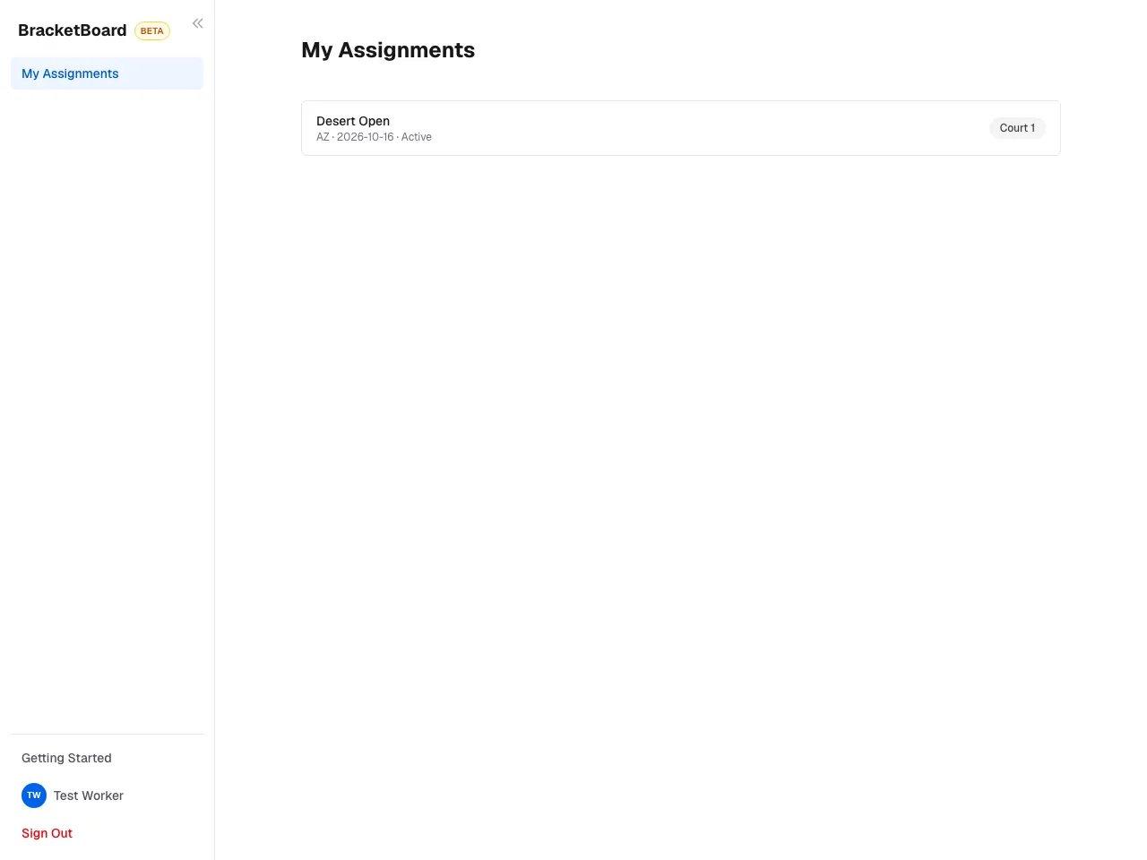 A worker's dashboard: My Assignments.